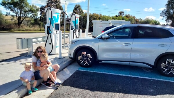 Joel Edwards' family charging their electric vehicle